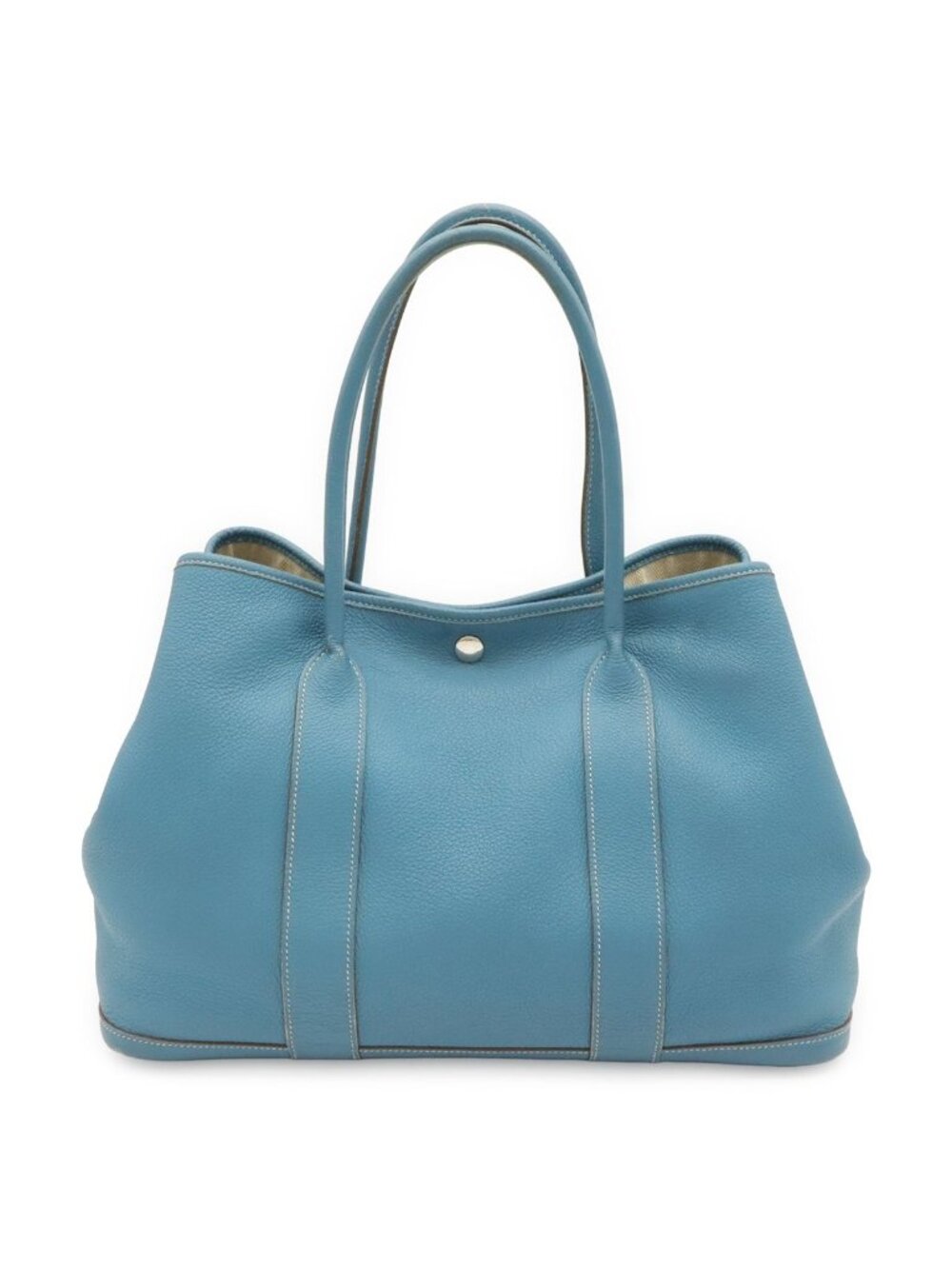 Hermes Garden Party PM Tote Shoulder Bag Negonda Leather Blue Jean Light Silver
